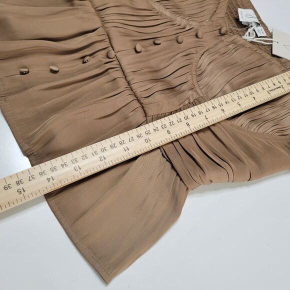 NEW JOIE TAUPE SILK FEEL SMOCKED CORSET PEASANT BLOUSE ULLA TOP M MEDIUM NWT - Picture 2 of 11